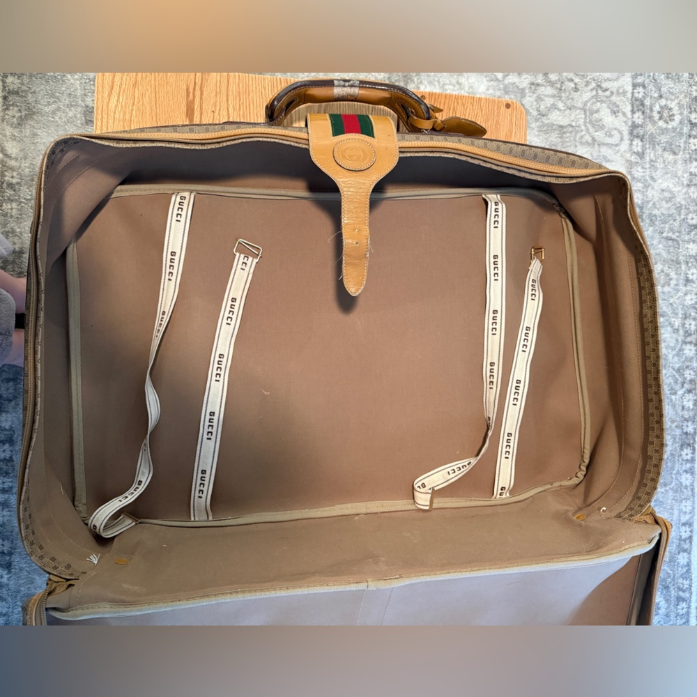 Vintage Gucci GG Monogram Suitcase Travel Bag Carry-On Brown Tan - Picture 14 of 16